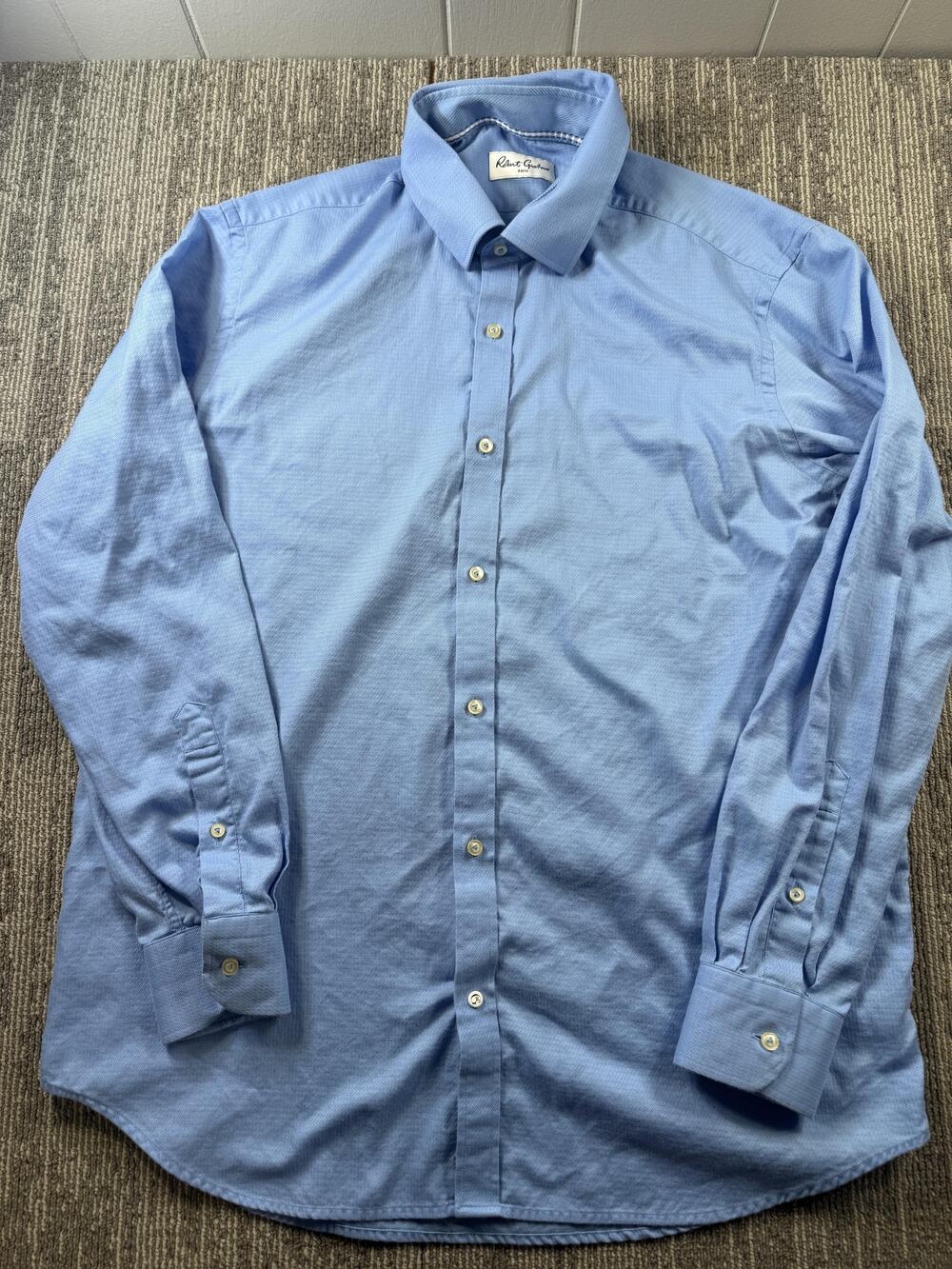 Robert Graham Dress Shirt Mens 17 Blue Herringbone Classic Fit Cotton LS